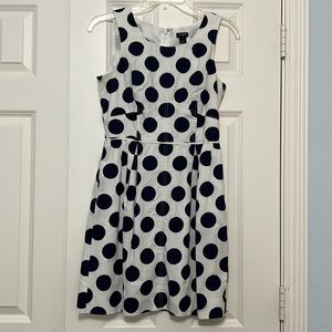 J. Crew Cotton Polka Dot Navy White Sleeveless Zipper Closure Dress Size 0